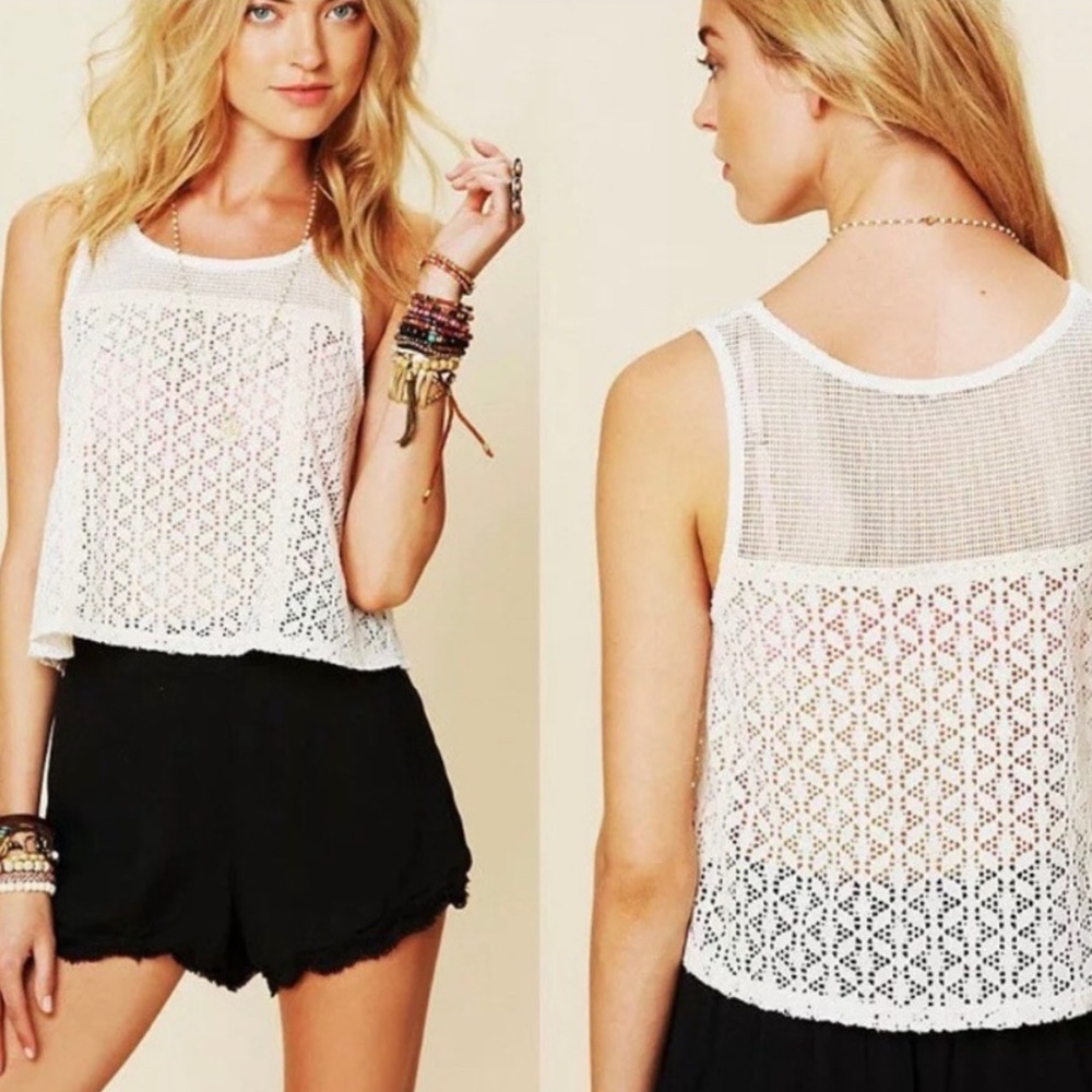 Free People White Crochet Crop Top EUC